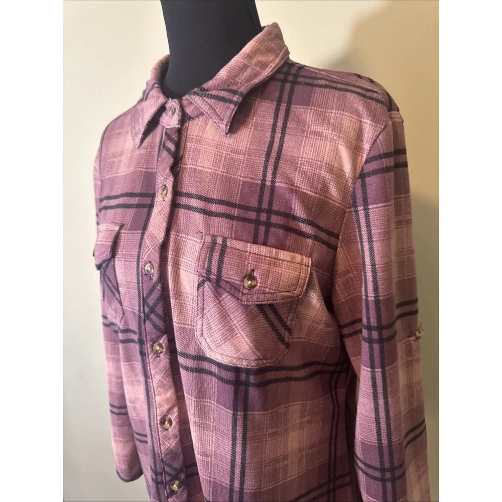 Eden & Olivia Soft Plaid Flannel Shirt Women's M Pink Black Button Up 3/4 Sleeve - Picture 2 of 10